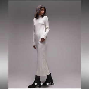 Topshop knit funnel neck variegated rib maxi dress in ivory | Small | ASOS Dress